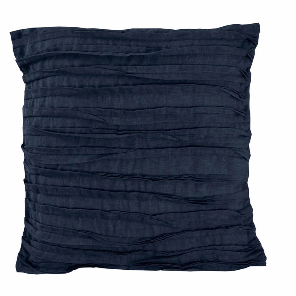 Lazy Linen Plain Ruffle Cushion in Navy Blue